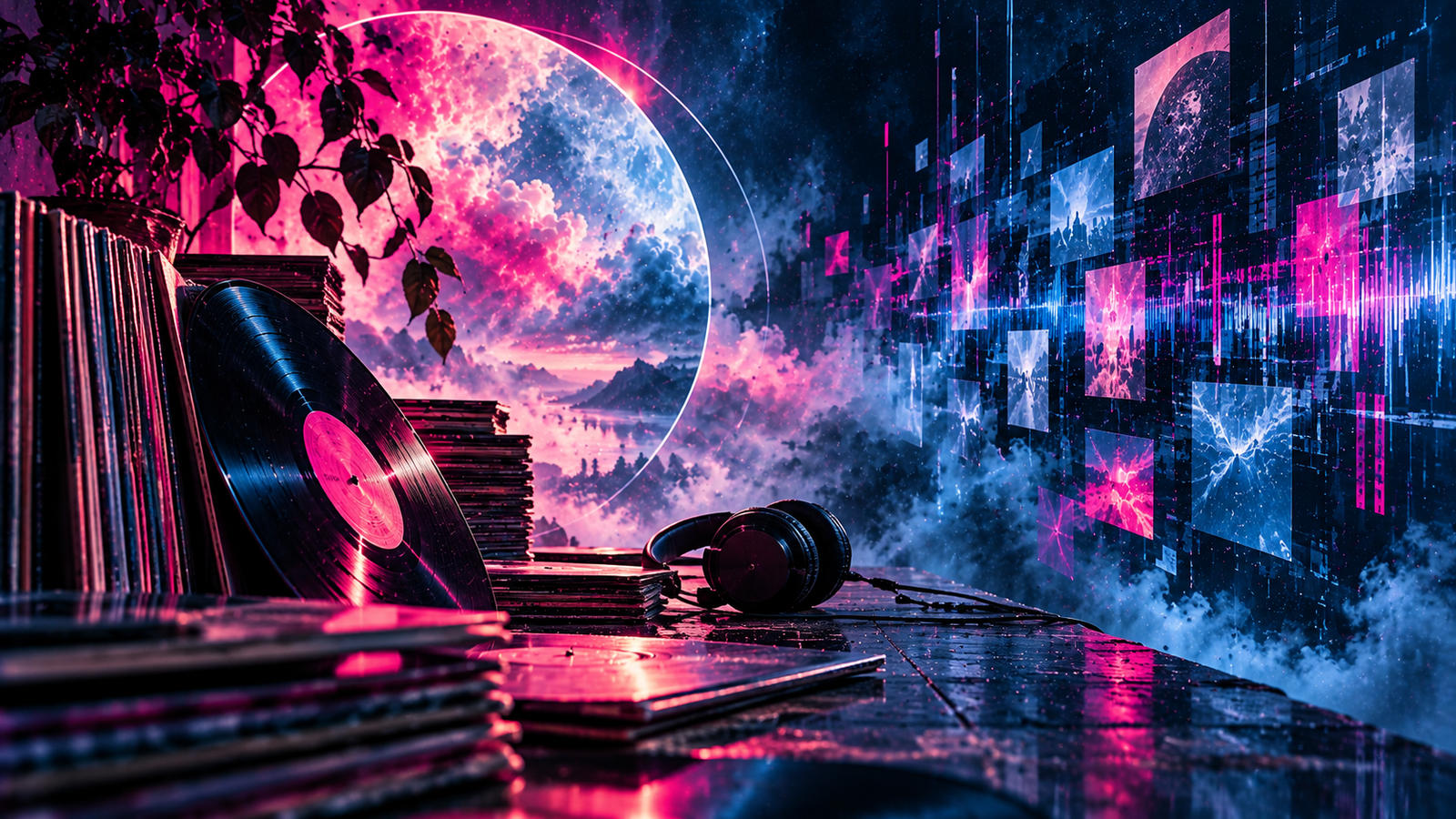 Abstract music artwork representing music beyond algorithms