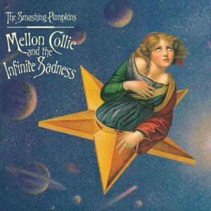 Craig's finished cover for Mellon Collie. Here, the Raphael body is pitched forward and sized to fit with the face of Greuze's girl. The result transforms Saint Catherine's erect posture into an enraptured swoon and makes the composite figure appear to coast through space.